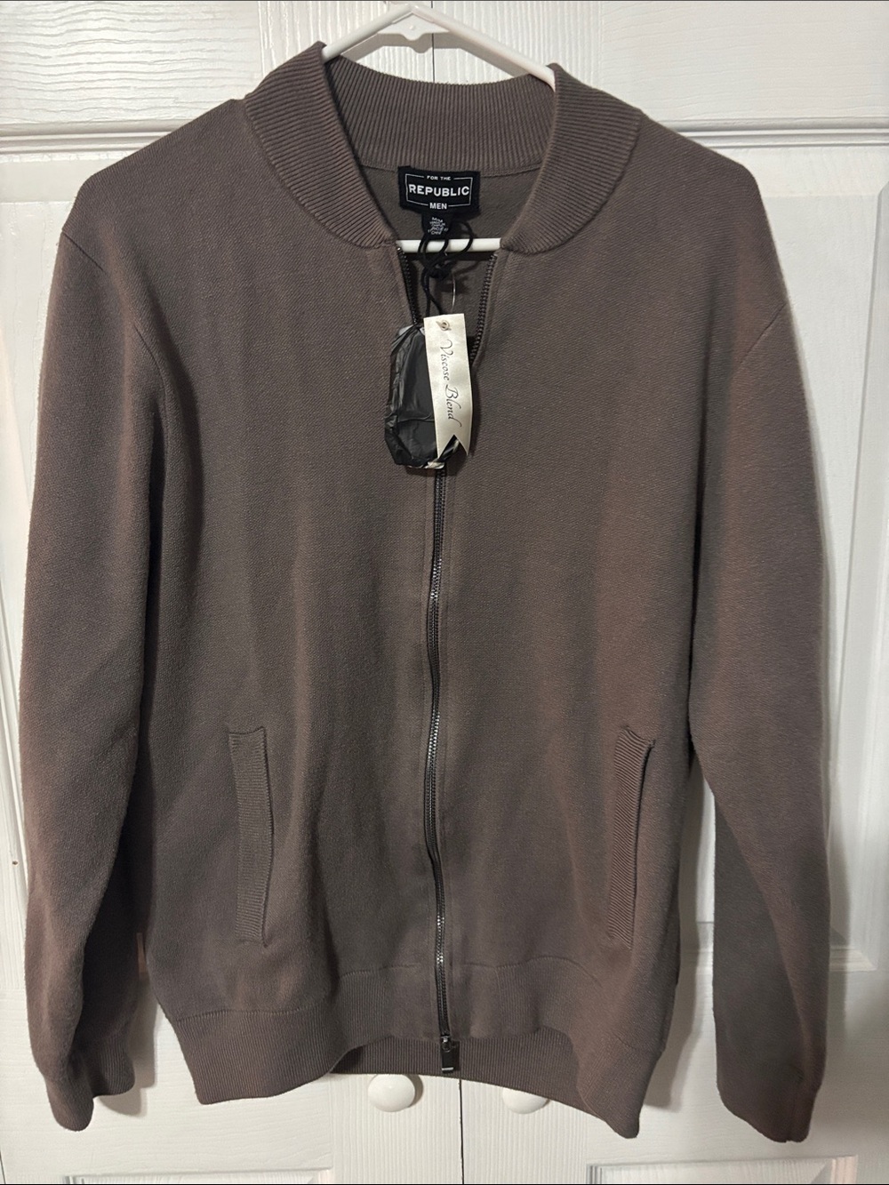 For the Republic Men Men’s Taupe Zip-Up Sweater Jacket